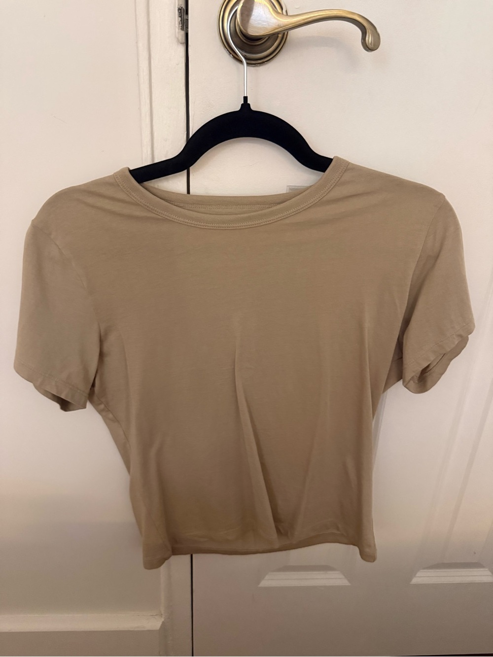 Classic Crewneck Short Sleeve Top - Beige